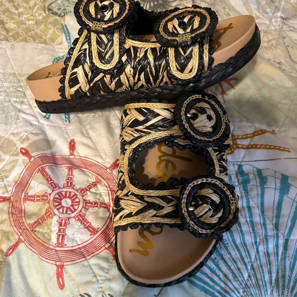 Sam Edelman Black and Tan Woven Sandals NWT